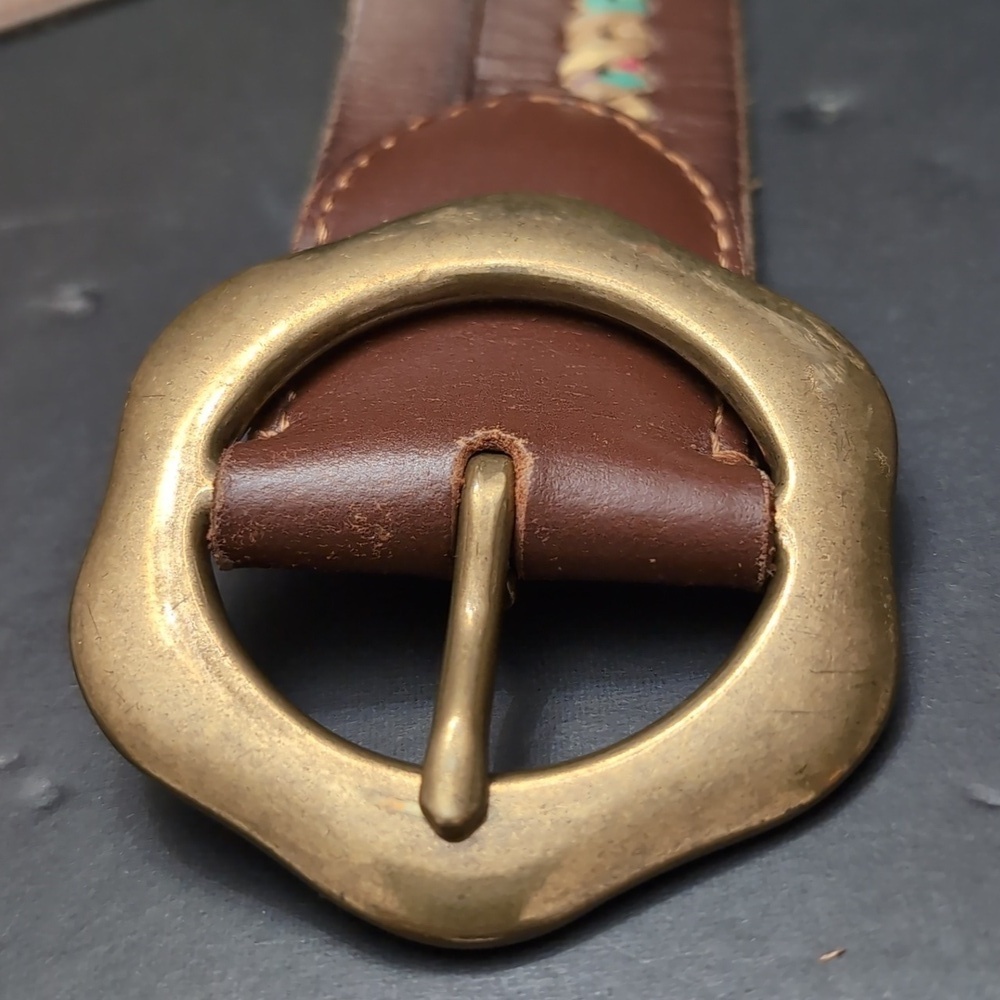Lucky Brand Women's Brown Leather Belt with Multi-colored Stitching . - Picture 4 of 9